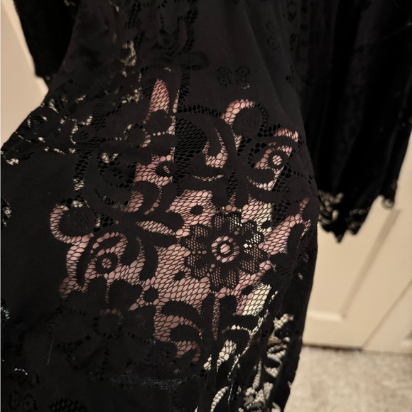 Free People 4 Dress Lace Black Lovers Festival Folk Short Bell Sleeve Bohemian - Picture 10 of 14